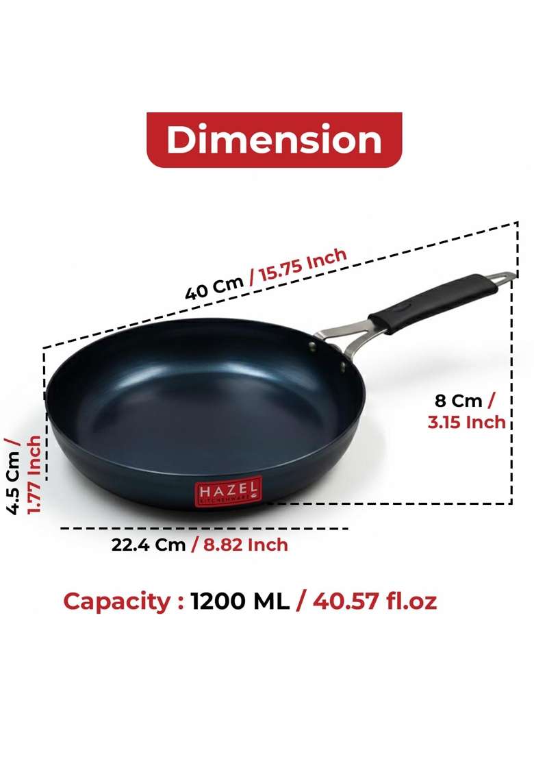 HAZEL Traditional Lokhand Fry Pan | 1.2 L | 1.3 Qt | 22 cm | 8.7 Inch | Induction Compatible | Pre-Seasoned - Indya