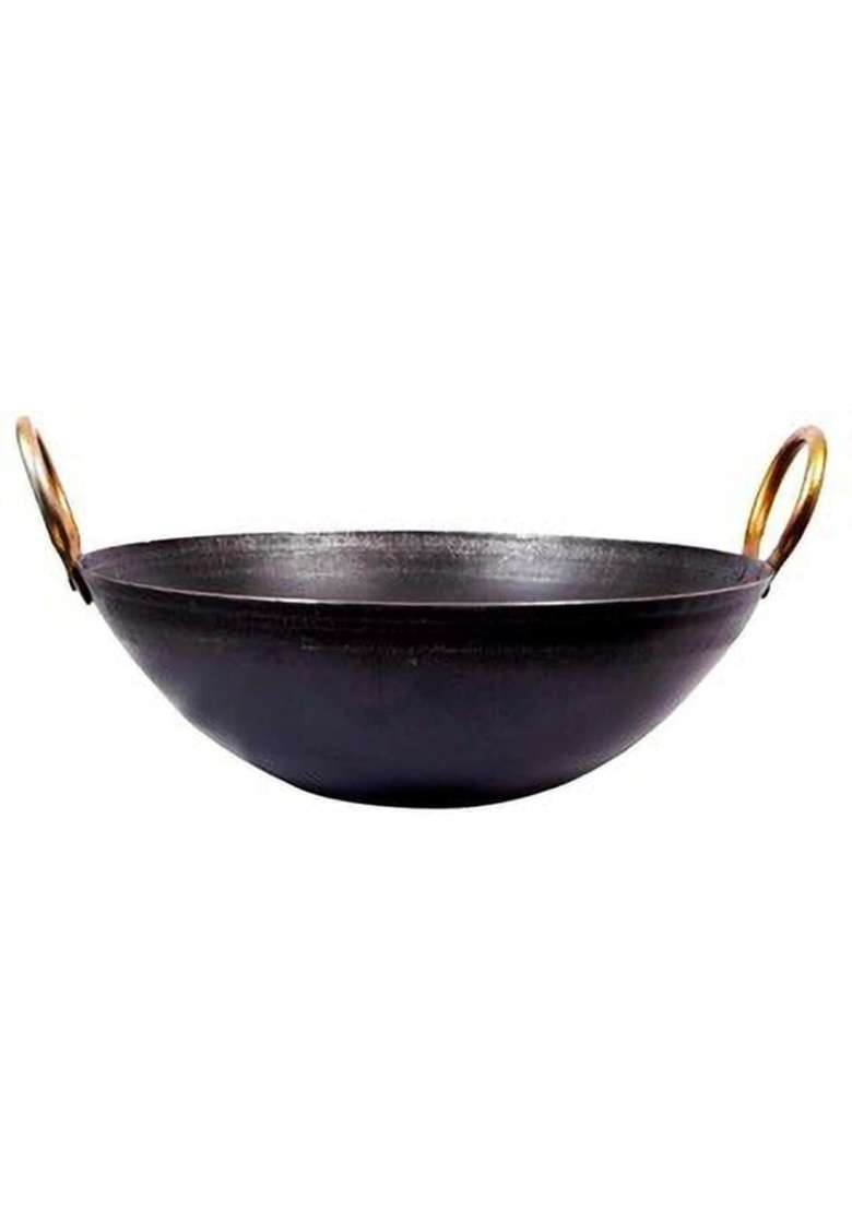 Nutlase Iron Kadai Wok Kadhai Deep Frying Pan Cookware Kadhai Diameter Capacity | 1.5 L | 1.6 Qt | 20 cm | 7.9 Inch - Indya