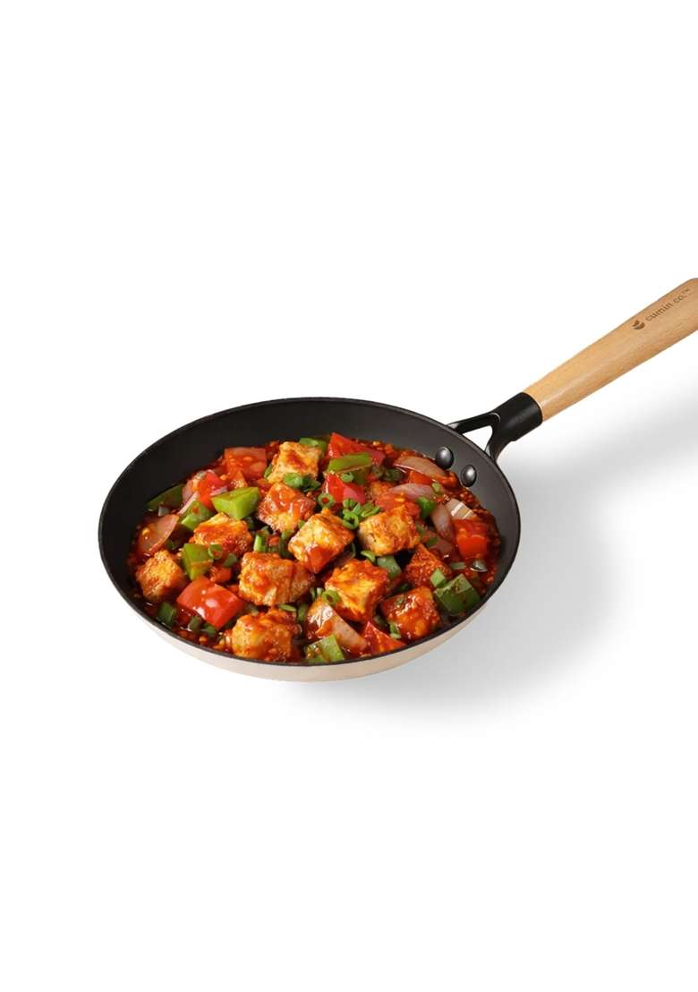 CUMIN CO. Enamel Cast Iron Fry Pan LITE | 1.4 L | 1.5 Qt | 24 cm | 9.4 Inch | Induction Compatible | Non-Toxic | Non-Stick - Indya