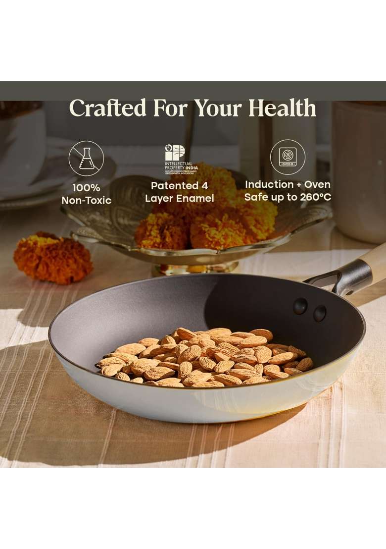 CUMIN CO. Enamel Cast Iron Fry Pan LITE | 1.4 L | 1.5 Qt | 24 cm | 9.4 Inch | Induction Compatible | Non-Toxic | Non-Stick - Indya