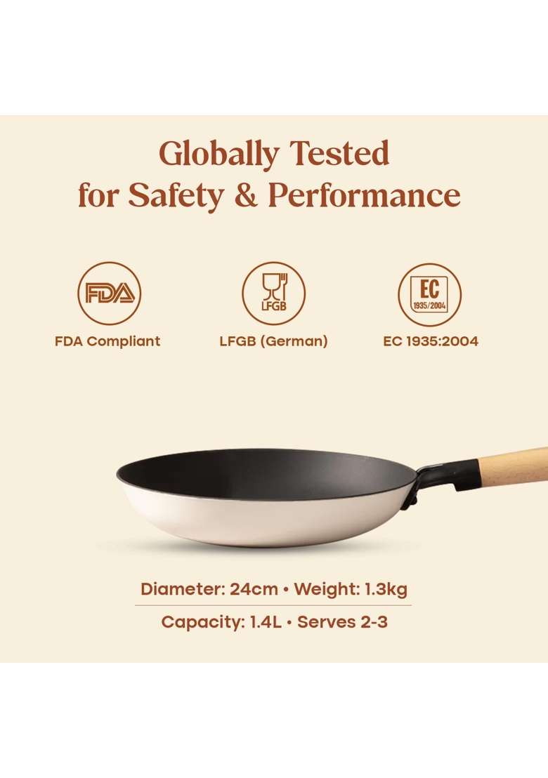 CUMIN CO. Enamel Cast Iron Fry Pan LITE | 1.4 L | 1.5 Qt | 24 cm | 9.4 Inch | Induction Compatible | Non-Toxic | Non-Stick - Indya
