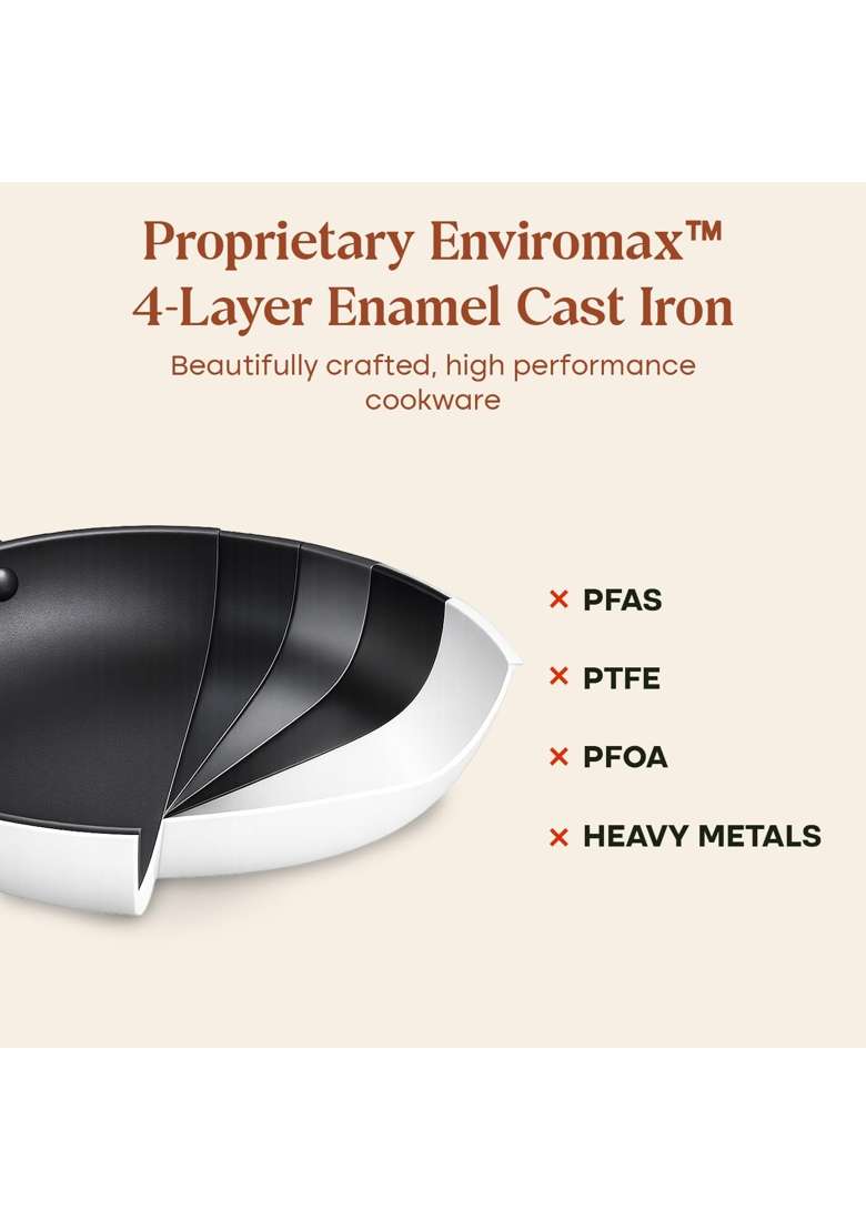CUMIN CO. Enamel Cast Iron Fry Pan LITE | 1.4 L | 1.5 Qt | 24 cm | 9.4 Inch | Induction Compatible | Non-Toxic | Non-Stick - Indya