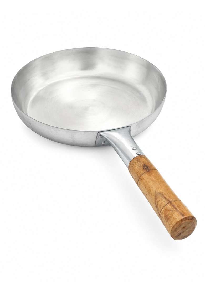 NYRA Iron Fry Tadka Pan with Wooden Handle - Indya
