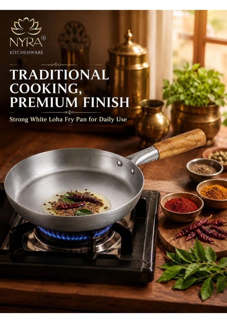 NYRA Iron Fry Tadka Pan with Wooden Handle - Indya