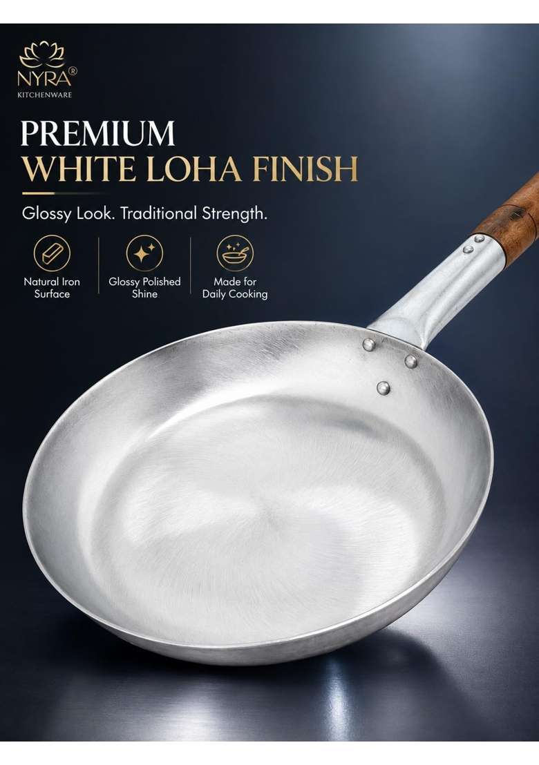 NYRA Iron Fry Tadka Pan with Wooden Handle - Indya