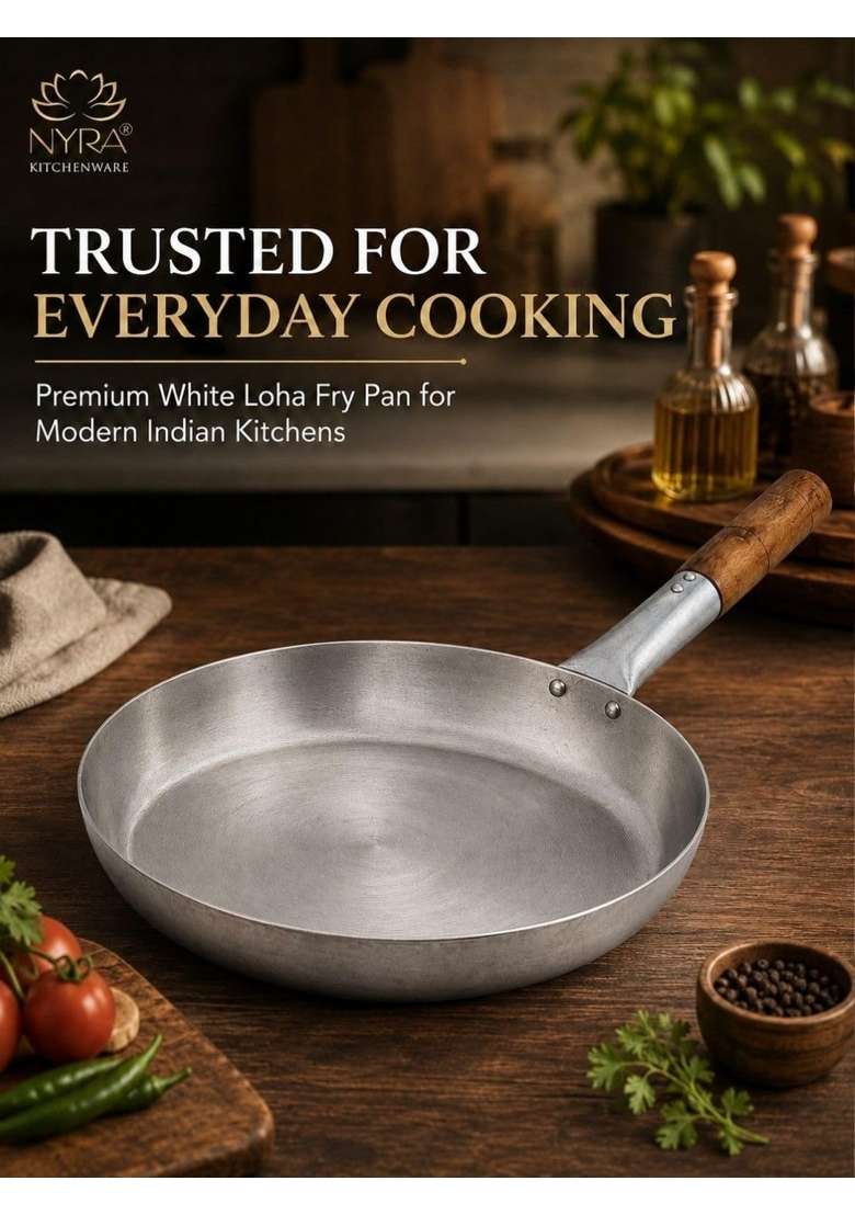 NYRA Iron Fry Tadka Pan with Wooden Handle - Indya