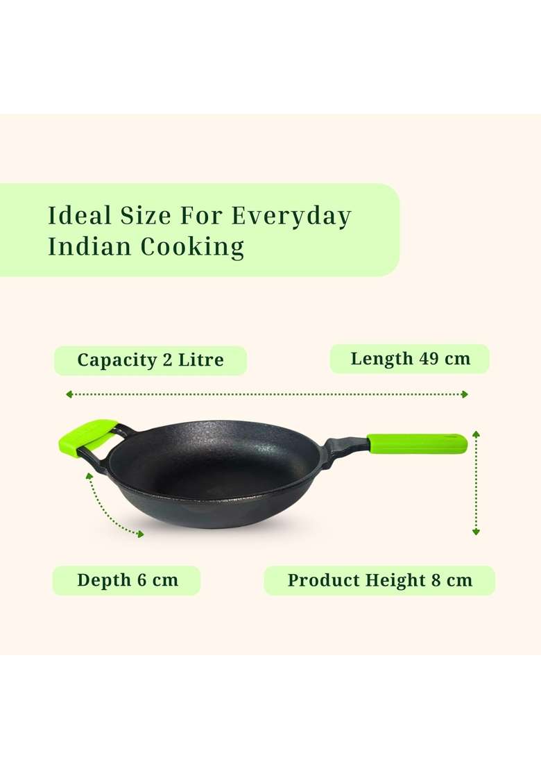 MACclite Ironium Pre-Seasoned Cast Iron Frying Pan Dia | 2 L | 2.1 Qt | 24 cm | 9.4 Inch | Induction Compatible | Non-Toxic | Non-Stick - Indya