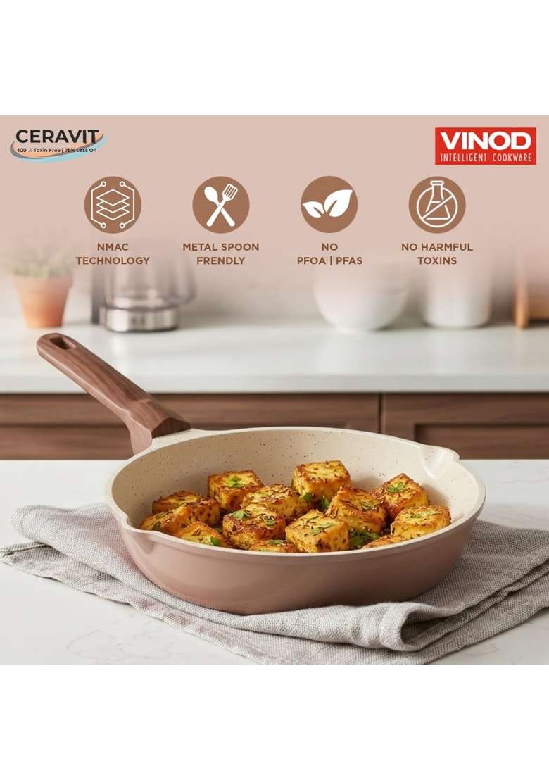 Vinod Ceravit Frypan | 1.5 L | 1.6 Qt | 20 cm | 7.9 Inch | Induction Compatible | PFOA Free | Non-Toxic | Non-Stick - Indya