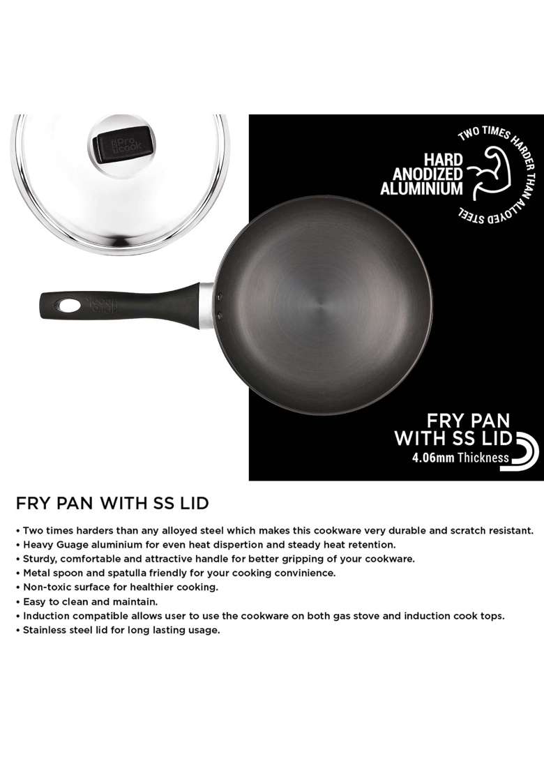 MILTON Pro cook Induction Cookware and Gas Stove Friendly Hard Anodized Non-Stick Fry Pan | 1.8 L | 1.9 Qt | 24 cm | 9.4 Inch - Indya