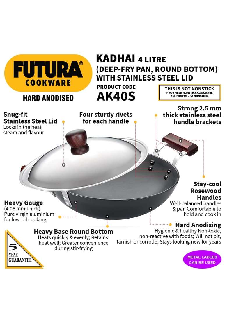 Hawkins Futura Hard Anodised Deep-Fry Pan | 4 L | 4.2 Qt | 26 cm | 10.2 Inch - Indya