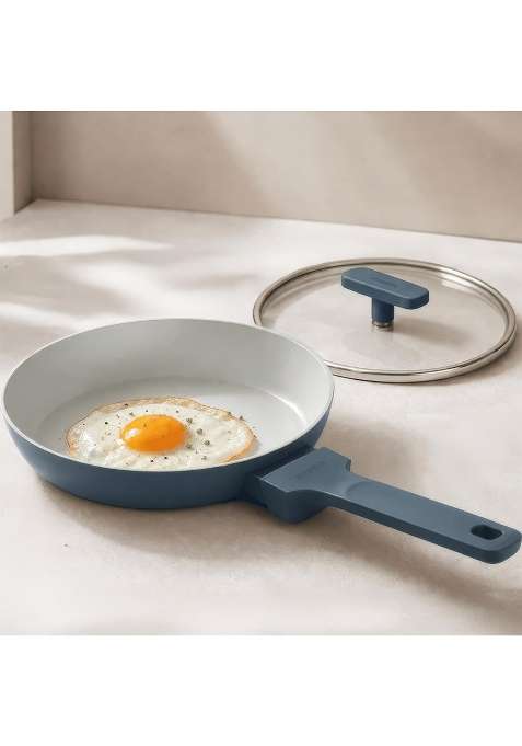 Ember Cookware Arcilla Ceramic Egg and Omelette Pan with Glass Lid | 20 cm | 7.9 Inch | Non-Toxic | Non-Stick