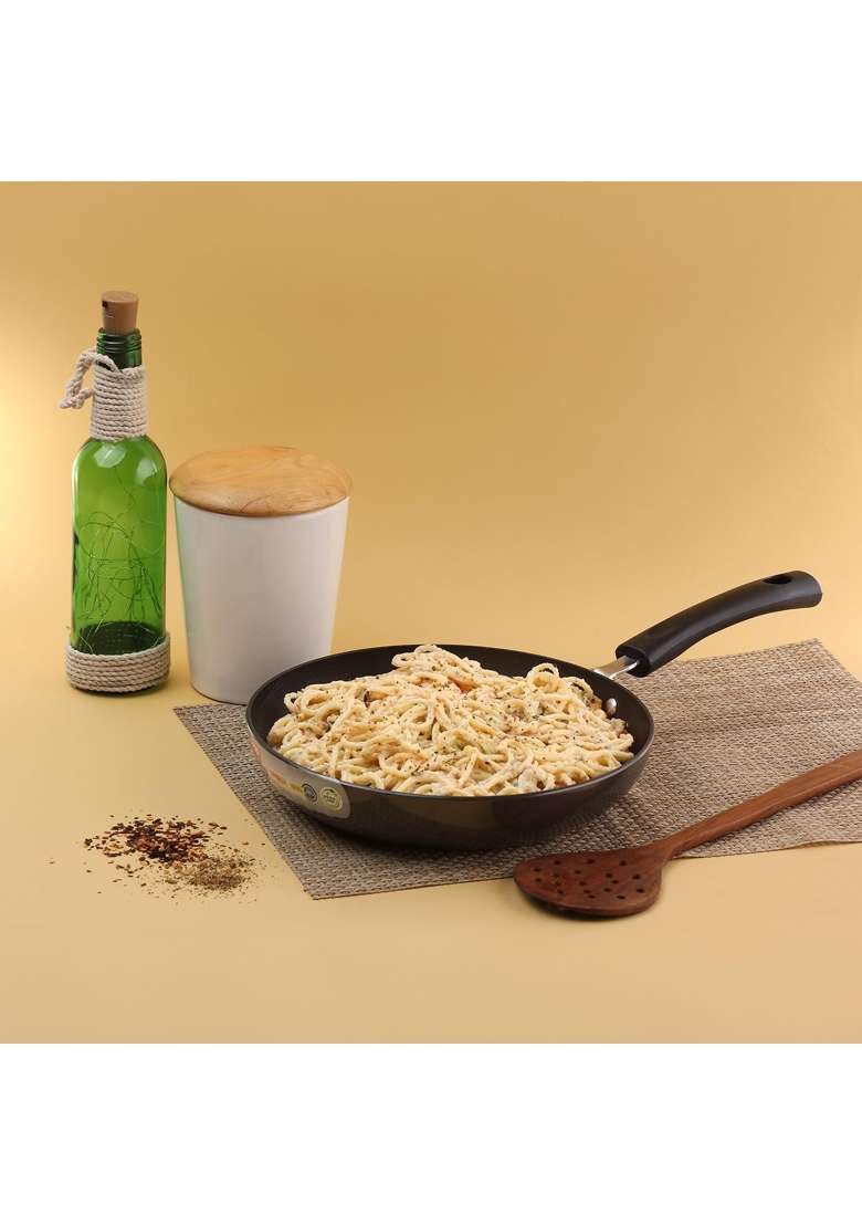 Vinod Hanos Hard Anodised Non-Stick Frying Pan | 1.8 L | 1.9 Qt | 24 cm | 9.4 Inch | Induction Compatible | PFOA Free - Indya