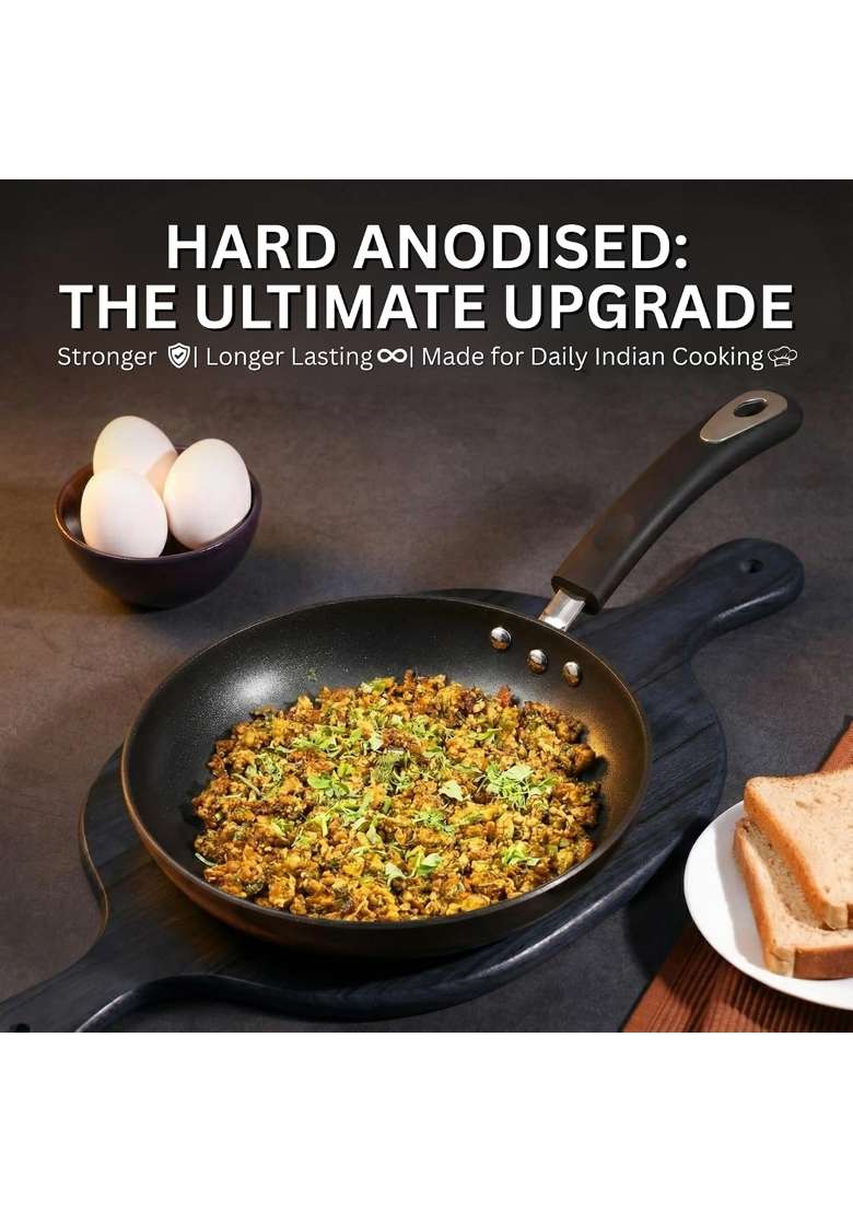 Vinod Hanos Hard Anodised Non-Stick Frying Pan | 1.8 L | 1.9 Qt | 24 cm | 9.4 Inch | Induction Compatible | PFOA Free - Indya
