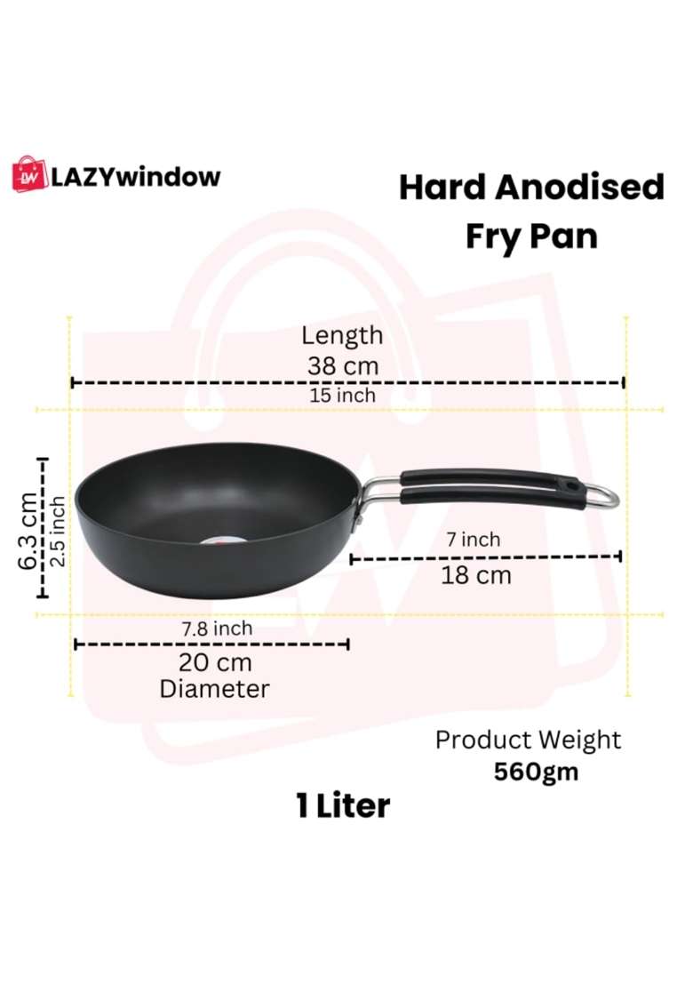 LAZYwindow Hard Anodized Fry Pan with Steel Handle | 1 L | 1.1 Qt - Indya
