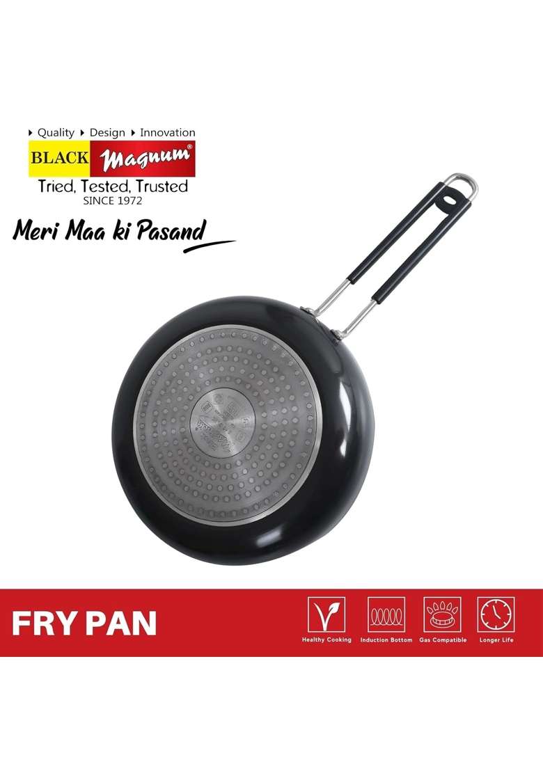 Black Magnum Basics Ibfpl- Diameter Frying Pan | 2 L | 2.1 Qt | 24 cm | 9.4 Inch | With Lid - Indya