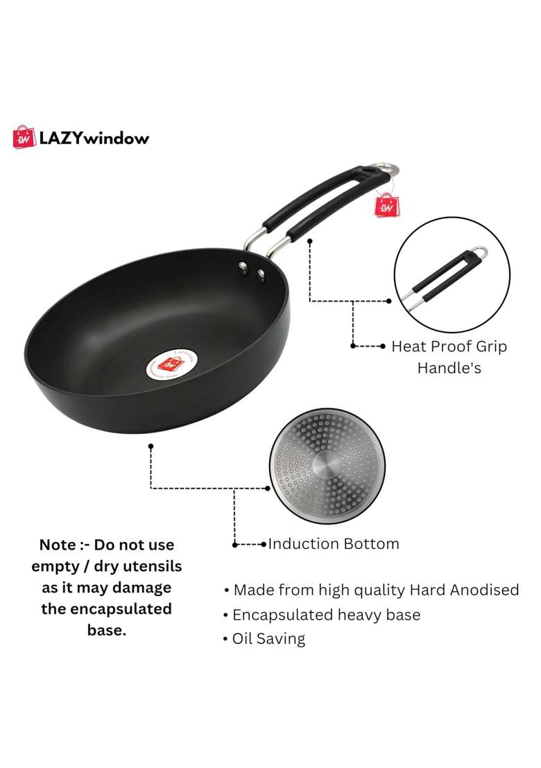 LAZYwindow Hard Anodised Fry Pan Set | 1 L | 1.1 Qt | Pack of 2 - Indya