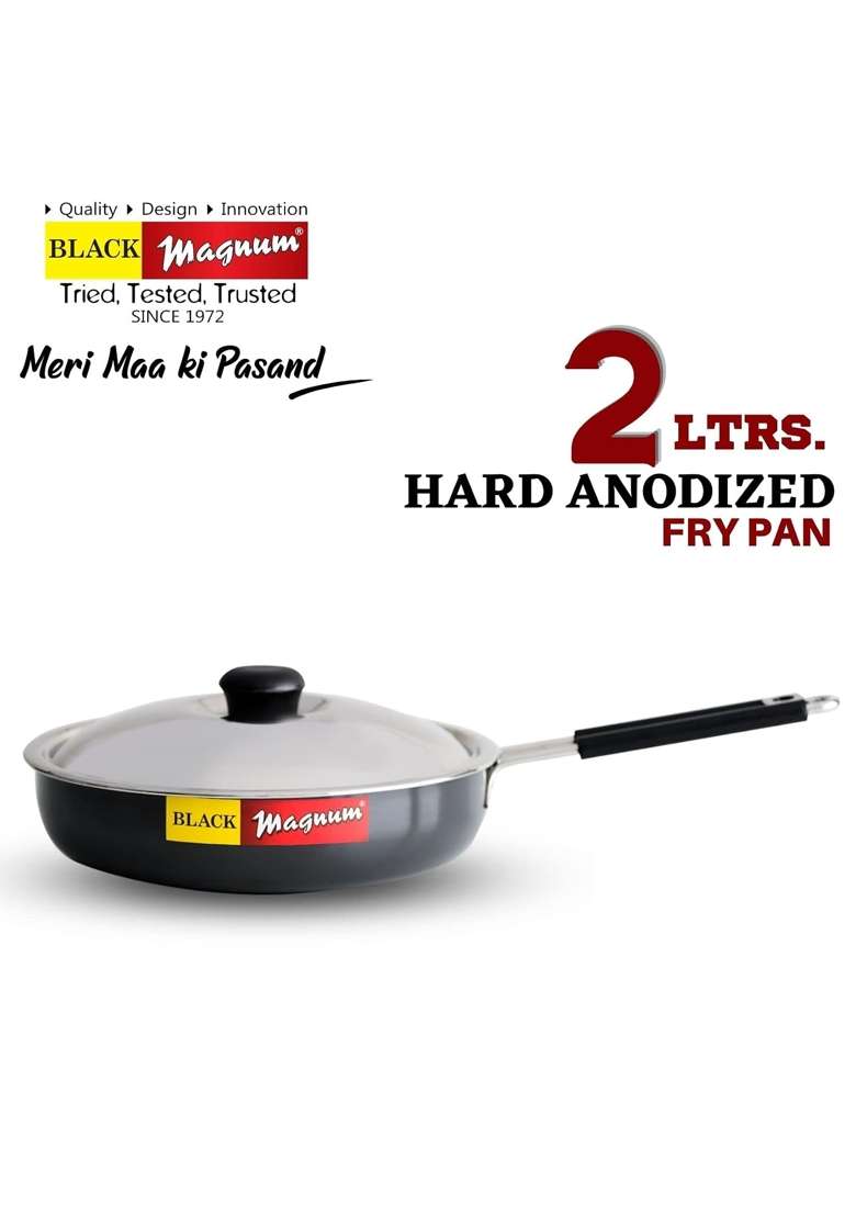 Black Magnum Pro Ibfpl- Diameter Frying Pan | 2 L | 2.1 Qt | 23.5 cm | 9.3 Inch | With Lid - Indya