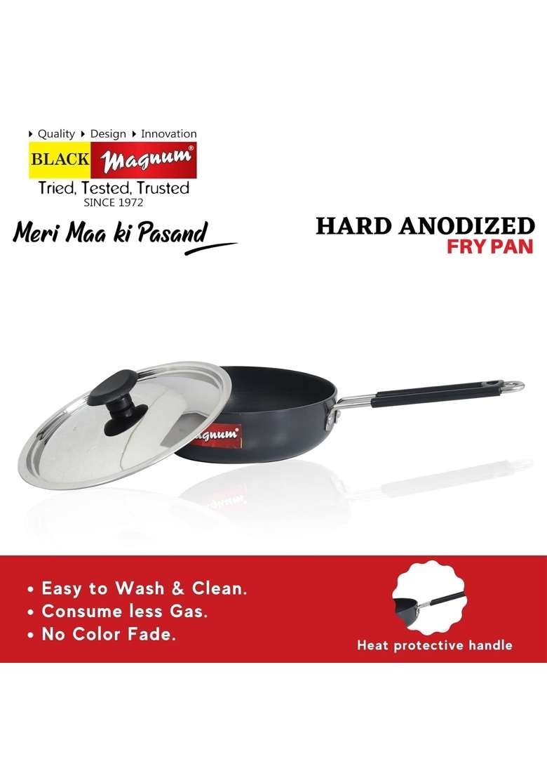 Black Magnum Pro Ibfpl- Diameter Frying Pan | 2 L | 2.1 Qt | 23.5 cm | 9.3 Inch | With Lid - Indya