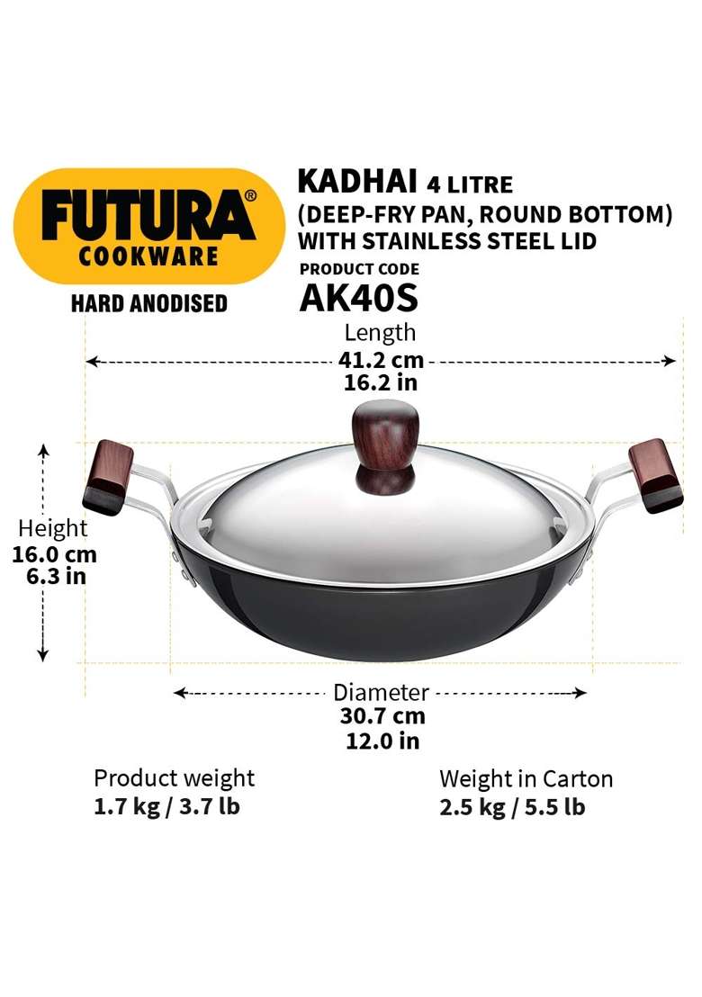 Hawkins Futura Hard Anodised Aluminium Deep Fry Pan | 4 L | 4.2 Qt | 22 cm | 8.7 Inch - Indya