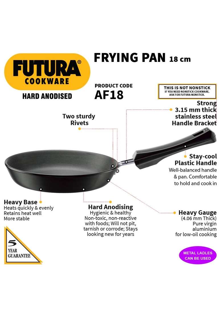 Hawkins Stainless Steel L01 Futura Hard Anodised Frying Pan | 1.5 L | 1.6 Qt | 18 cm | 7.1 Inch - Indya