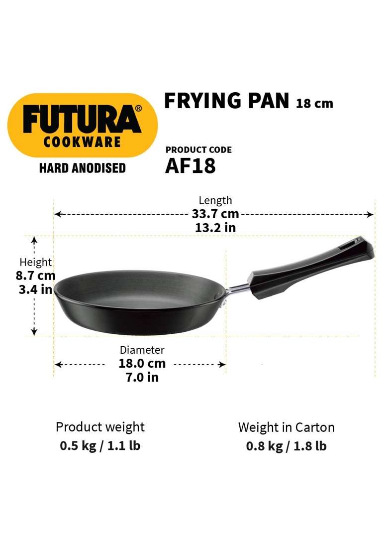 Hawkins Stainless Steel L01 Futura Hard Anodised Frying Pan | 1.5 L | 1.6 Qt | 18 cm | 7.1 Inch - Indya