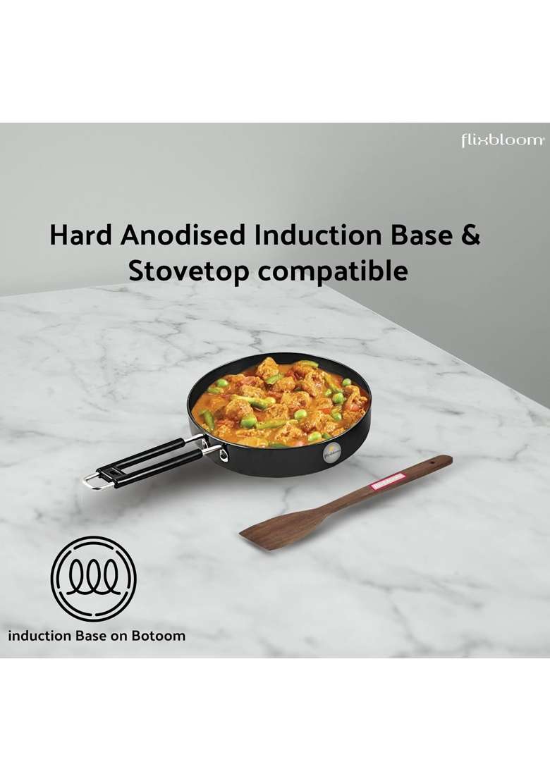 FLIXBLOOM Perfect Black Kitchen Hard Anodised Induction Base PFOA Free Omlette Egg Pan | 1.2 L | 1.3 Qt - Indya