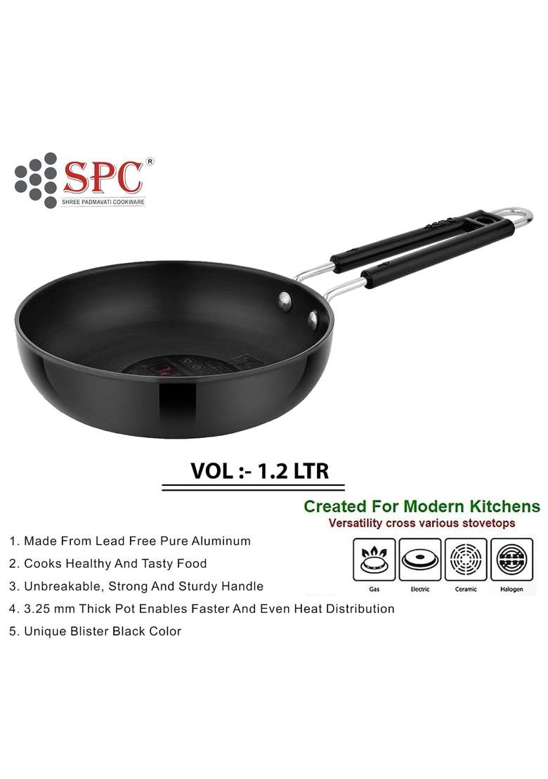 SPC Wrought Aluminium Hard Anodised Frypan | 1.2 L | 1.3 Qt | Heavy Bottom - Indya
