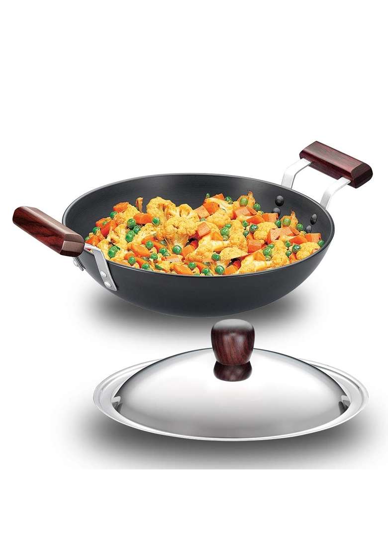 Hawkins - L74 Futura Hard Anodised Deep-Fry Pan | 2.75 L | 2.9 Qt | 22 cm | 8.7 Inch | With Lid - Indya