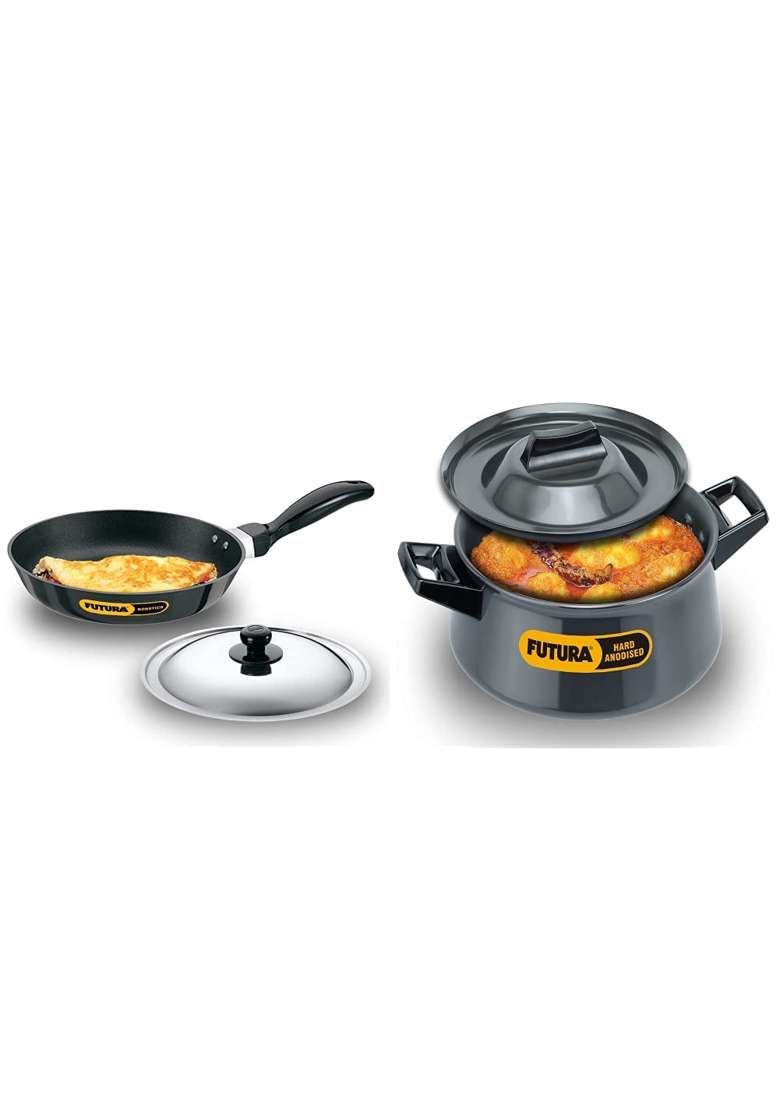 Hawkins Futura Nonstick Frying Pan with Steel Lid | 3 L | 3.2 Qt | 22 cm | 8.7 Inch - Indya