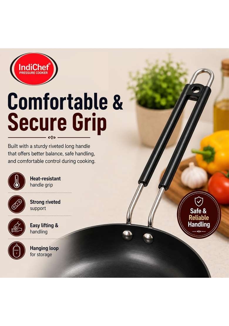 IndiChef Hard Anodised Frypan | 1 L | 1.1 Qt | Induction Compatible | With Lid - Indya