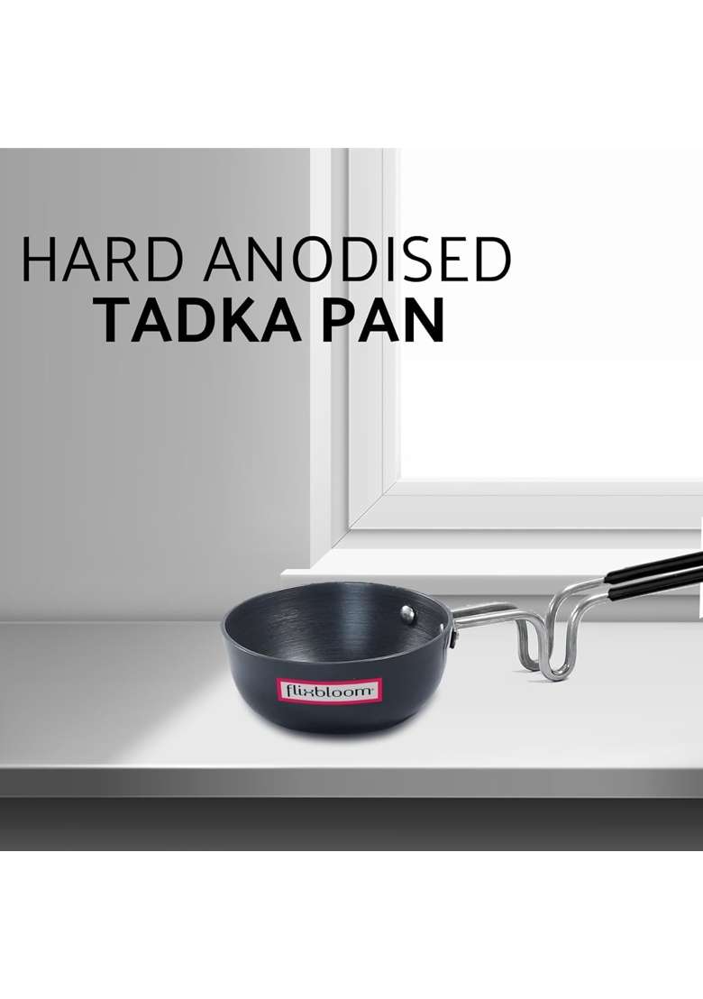 FLIXBLOOM Special Black Hard Anodised Multipurpose Tadka Pan | 400 ml | 13.5 fl oz - Indya