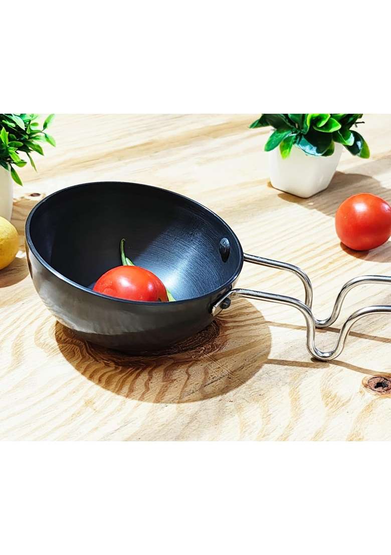 FLIXBLOOM Special Black Hard Anodised Multipurpose Tadka Pan | 400 ml | 13.5 fl oz - Indya