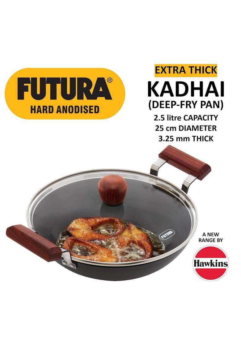 Hawkins Futura Hard Anodised Aluminium Deep Fry Pan | 2.5 L | 2.6 Qt - Indya