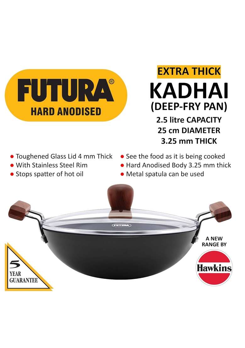 Hawkins Futura Hard Anodised Aluminium Deep Fry Pan | 2.5 L | 2.6 Qt - Indya