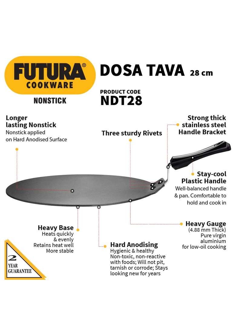 Hawkins - Q28 Futura Non-Stick Dosa Tava Dosa Pan | 2.5 L | 2.6 Qt | 28 cm | 11 Inch - Indya