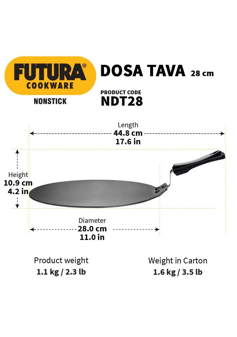 Hawkins - Q28 Futura Non-Stick Dosa Tava Dosa Pan | 2.5 L | 2.6 Qt | 28 cm | 11 Inch - Indya