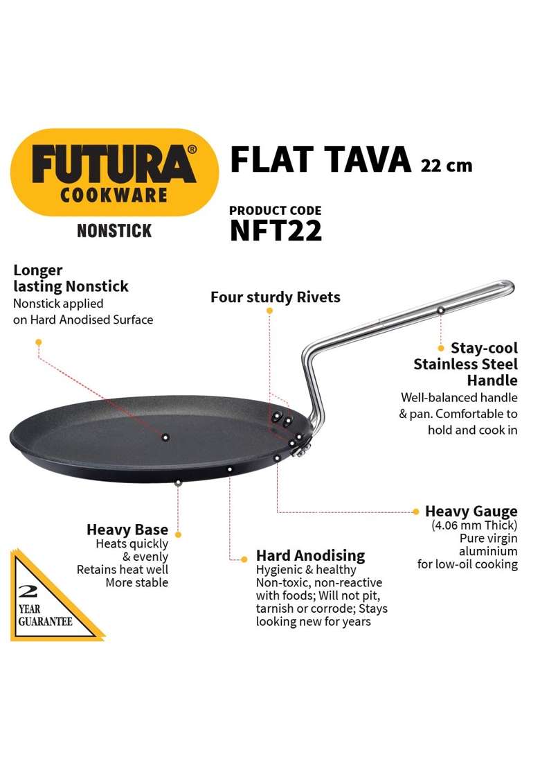 Hawkins Futura Nonstick Flat Tava Flat Griddle | 22 cm | 8.7 Inch - Indya