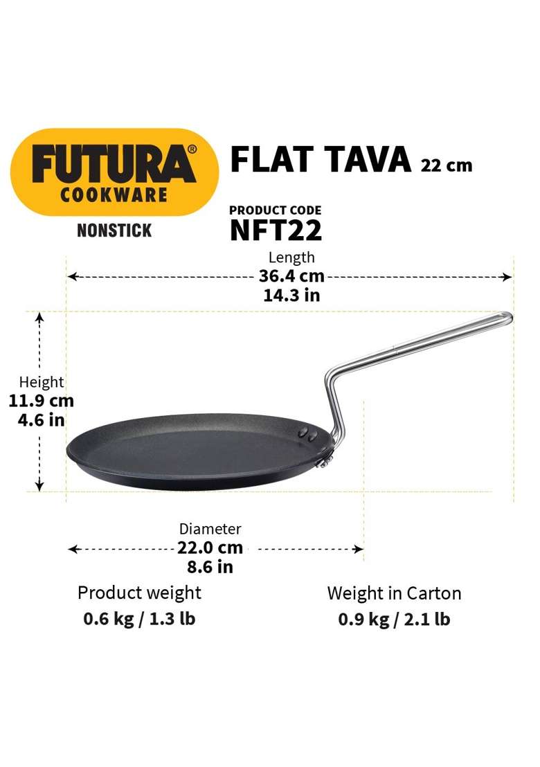 Hawkins Futura Nonstick Flat Tava Flat Griddle | 22 cm | 8.7 Inch - Indya