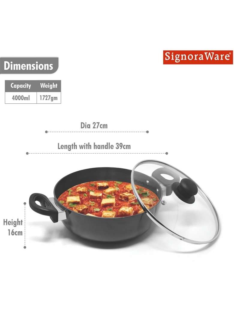 SIGNORA WARE Signoraware Opulent Non Stick Kadhai Wok | 4 L | 4.2 Qt | 26 cm | 10.2 Inch | Induction Compatible - Indya