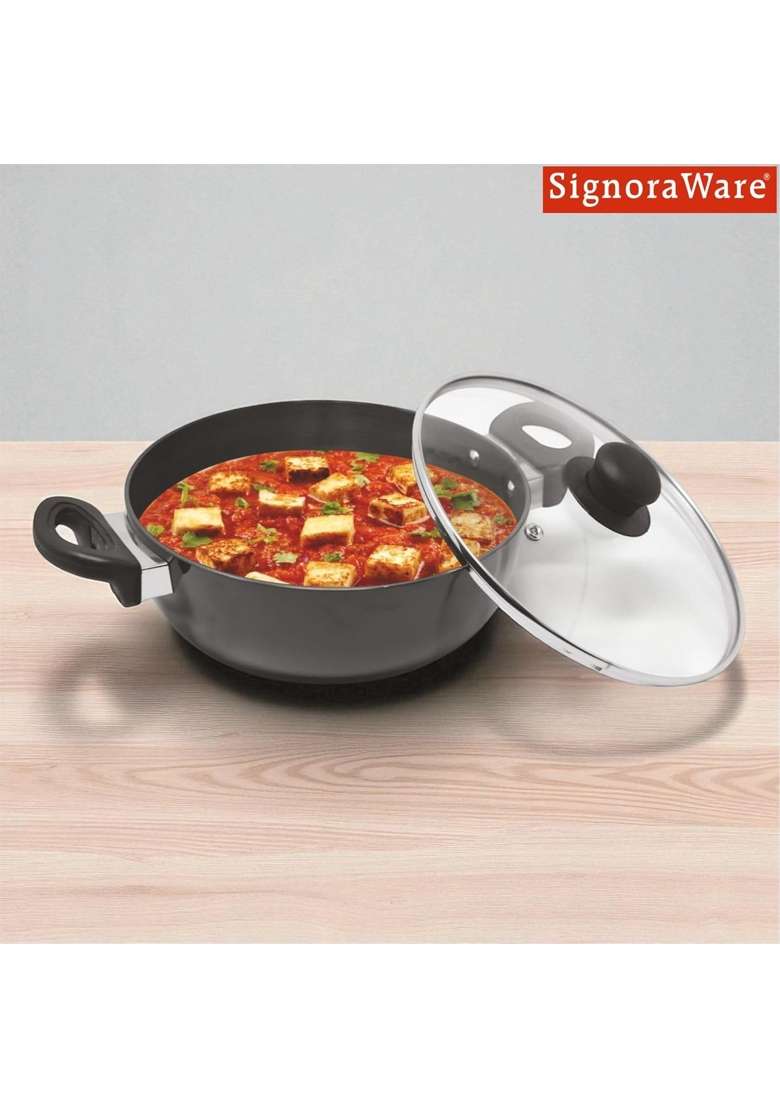 SIGNORA WARE Signoraware Opulent Non Stick Kadhai Wok | 4 L | 4.2 Qt | 26 cm | 10.2 Inch | Induction Compatible - Indya