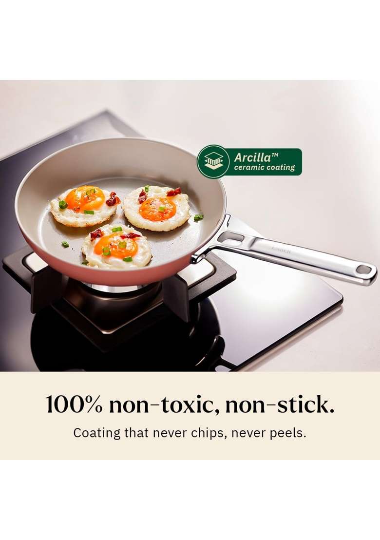 Ember Cookware Arcilla Ceramic Frying Pan | 20 cm | 7.9 Inch | Induction Compatible | PFOA Free | Non-Toxic | Non-Stick - Indya