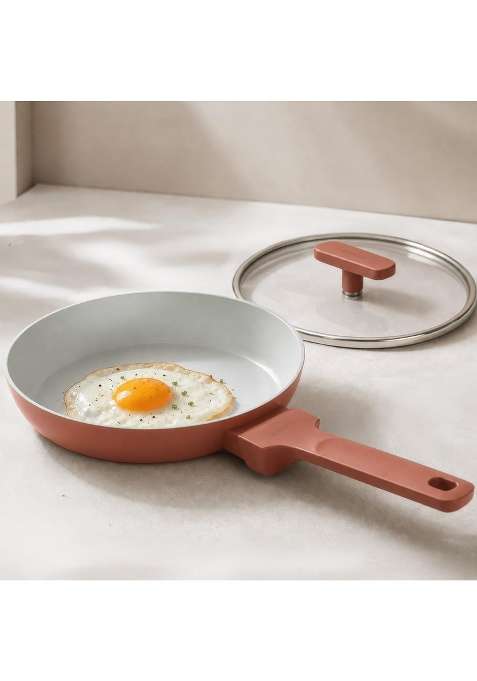 Ember Cookware Arcilla Ceramic Egg and Omelette Pan with Glass Lid | 20 cm | 7.9 Inch | Non-Toxic | Non-Stick