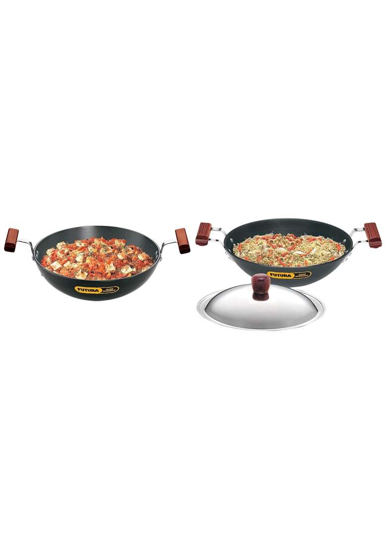 Hawkins Futura Hard Anodised Round Bottom Deep-Fry Pan | 1.5 L | 1.6 Qt | 22 cm | 8.7 Inch | With Lid - Indya