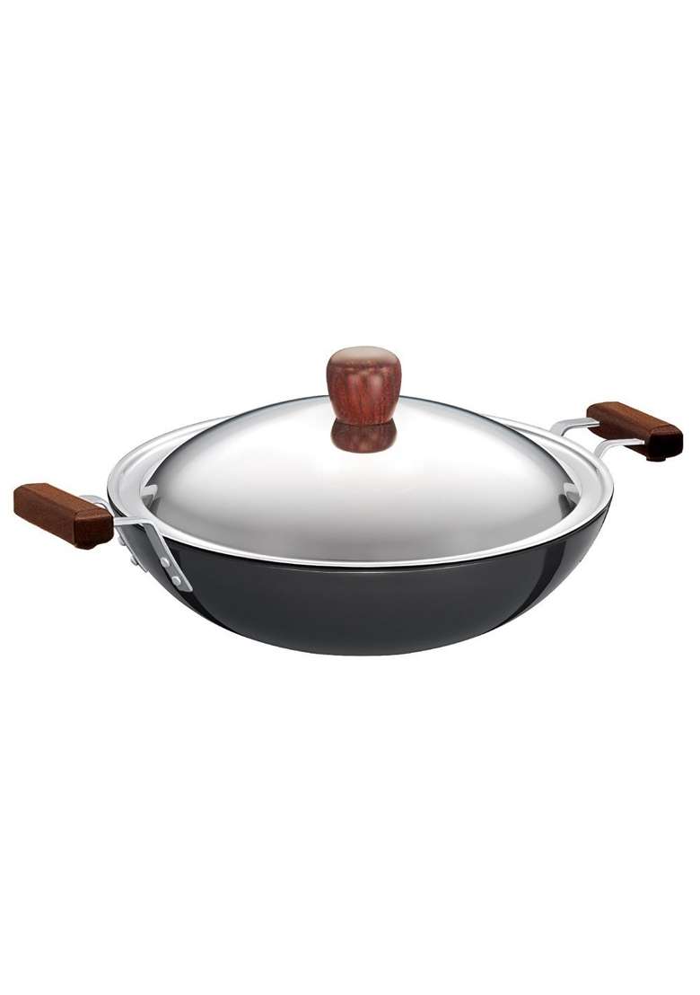 Hawkins Futura Hard Anodised Round Bottom Deep-Fry Pan | 1.5 L | 1.6 Qt | 22 cm | 8.7 Inch | With Lid - Indya