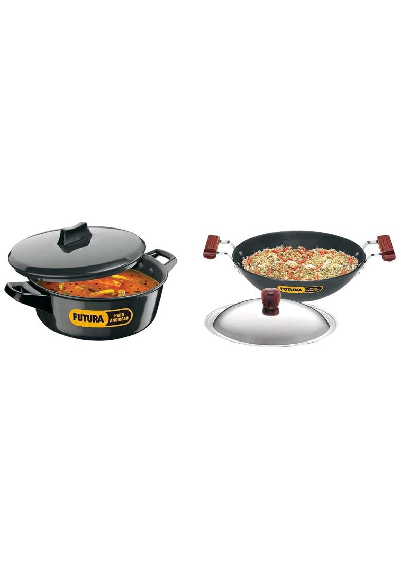 Hawkins - L26 Futura Hard Anodized Flat Bottom Deep-Fry Pan with Steel Lid | 3.75 L | 4 Qt | 30 cm | 11.8 Inch - Indya
