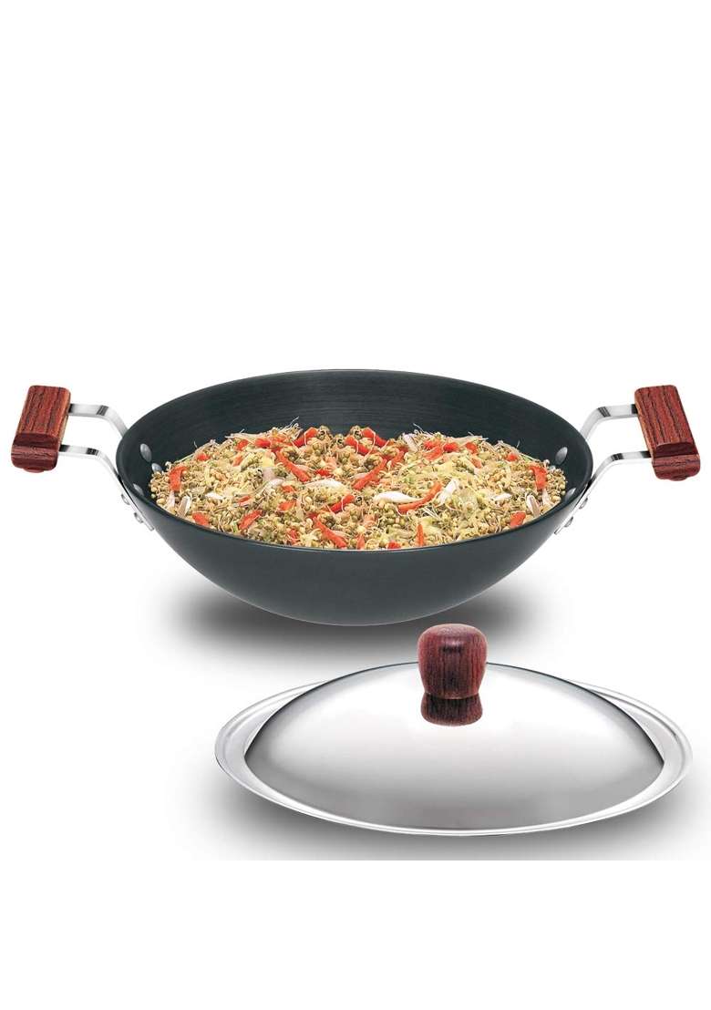 Hawkins - L26 Futura Hard Anodized Flat Bottom Deep-Fry Pan with Steel Lid | 3.75 L | 4 Qt | 30 cm | 11.8 Inch - Indya