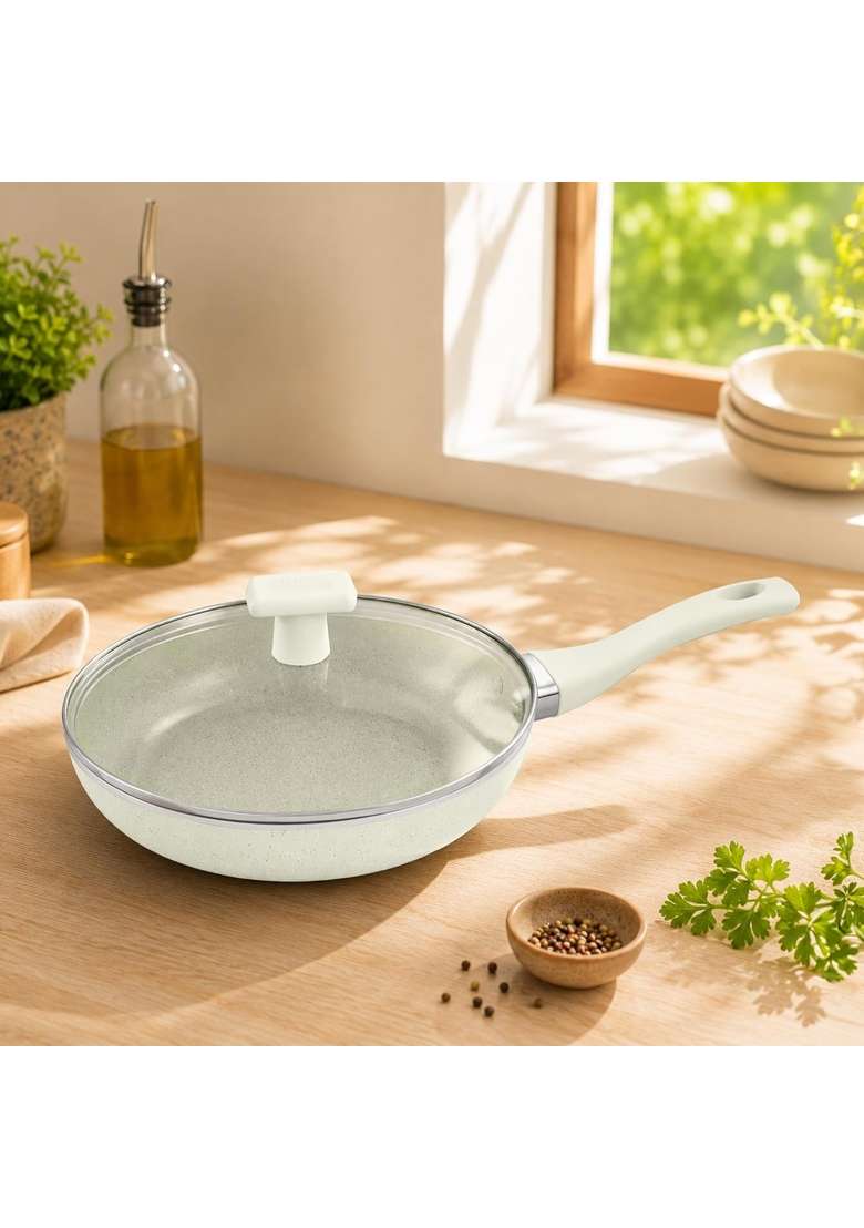 MILTON Pro cook Induction Cookware and Gas Stove Friendly Premium Ceramic Non-Stick Fry Pan | 26 cm | 10.2 Inch | PFOA Free | With Lid - Indya