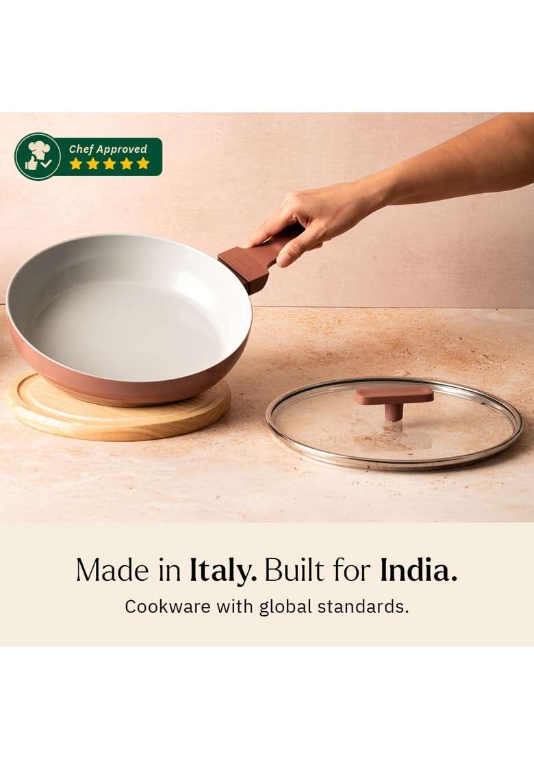Ember Cookware Arcilla Ceramic Frying Pan with Glass Lid | 24 cm | 9.4 Inch | Non-Toxic | Non-Stick - Indya