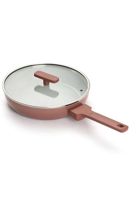 Ember Cookware Arcilla Ceramic Frying Pan with Glass Lid | 24 cm | 9.4 Inch | Non-Toxic | Non-Stick