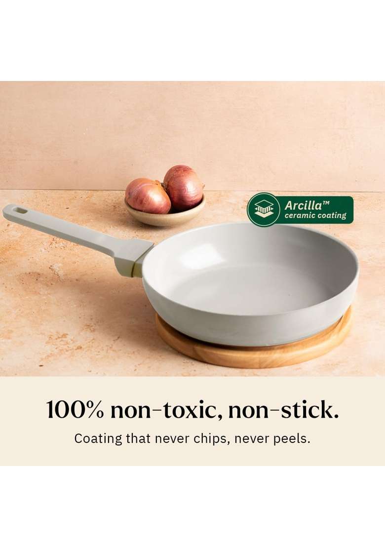 Ember Cookware Arcilla Ceramic Frying Pan with Glass Lid | 24 cm | 9.4 Inch | Non-Toxic | Non-Stick - Indya